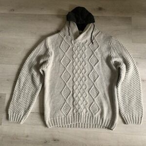 7 Diamonds Cable Knit Hoodie Sweater Cream Grey Shawl Neck XXL Mens Womens